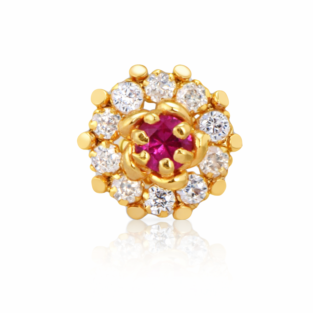 GN0103- Red and White Circular Nose Pin