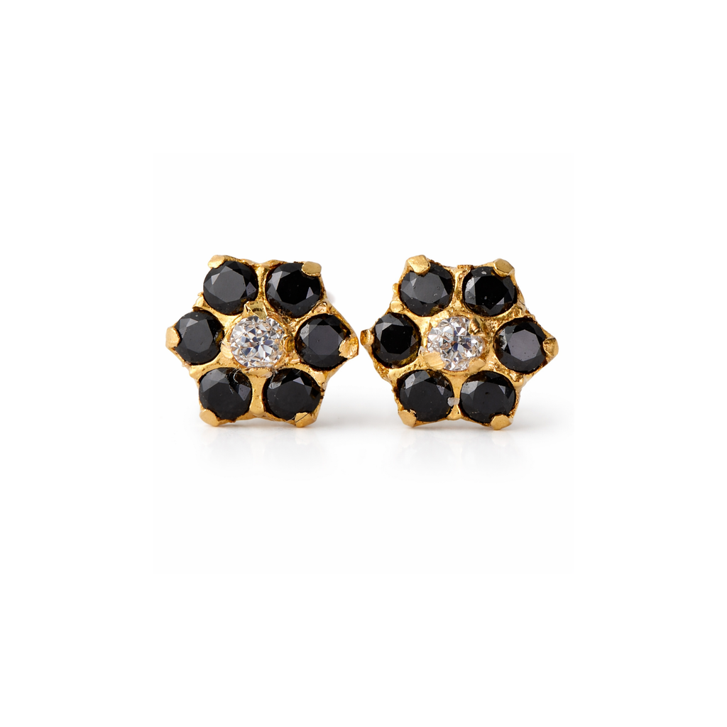 GE0207 - Black Stone Floral Ear Studs