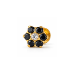 GE0207 - Black Stone Floral Ear Studs