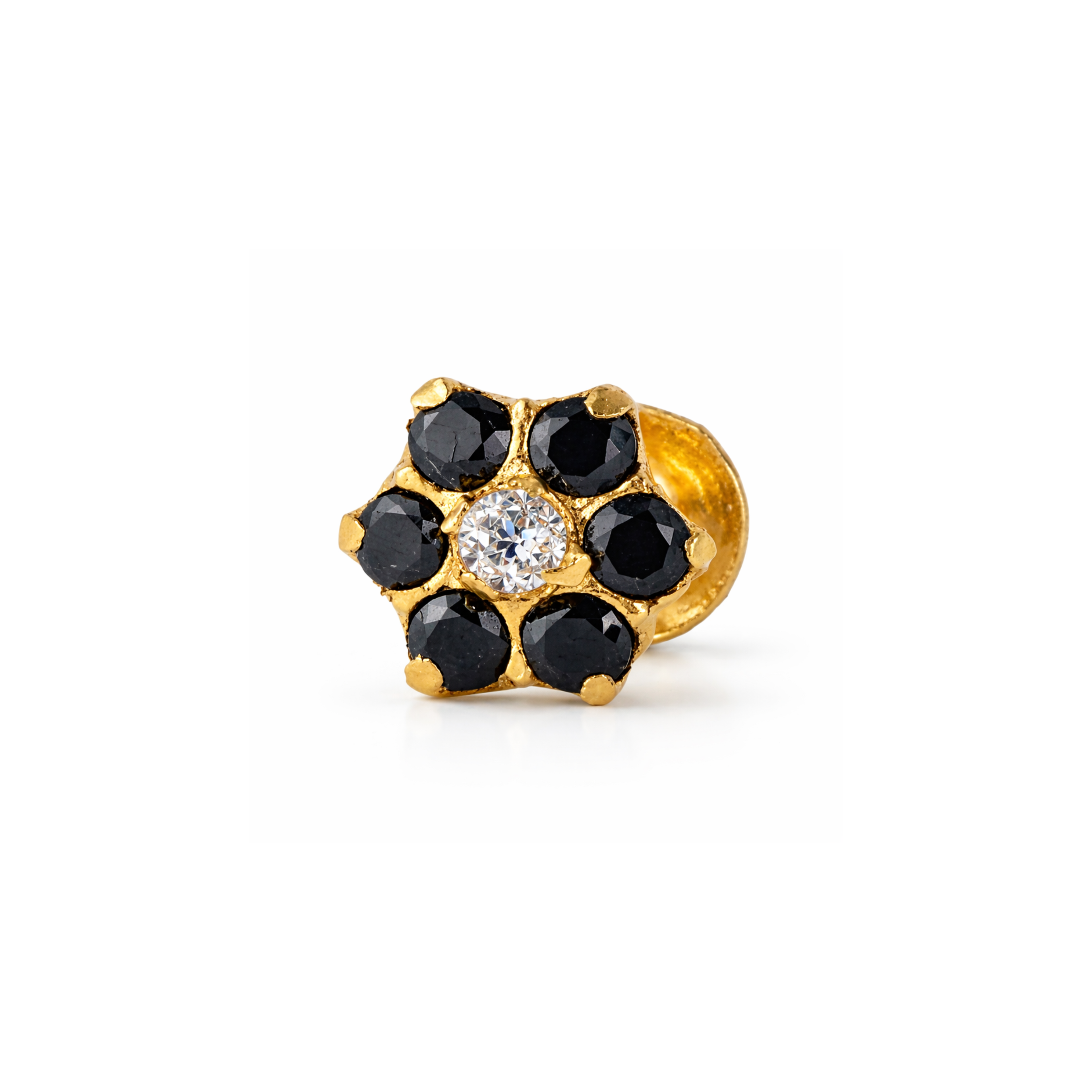 GE0207 - Black Stone Floral Ear Studs