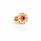 GN0103- Red and White Circular Nose Pin