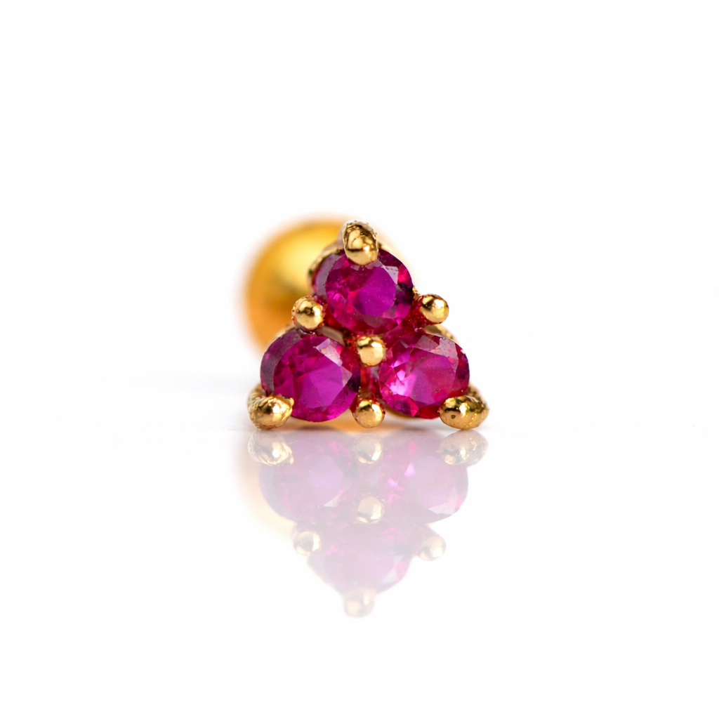 GN0109- Triangle Red Stone Nose Pin