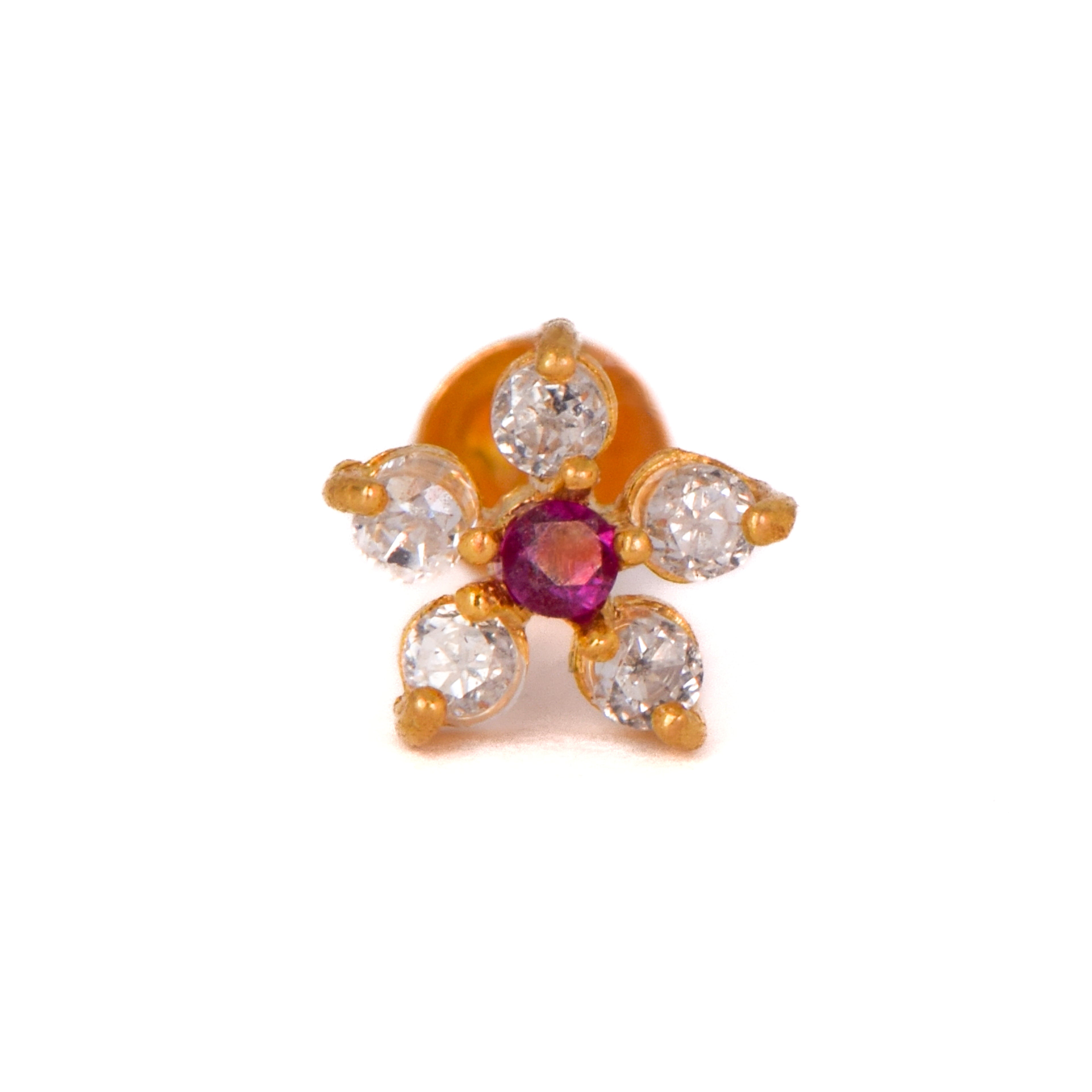 GN0111 - Five Petal Nose Pin with Red Stud