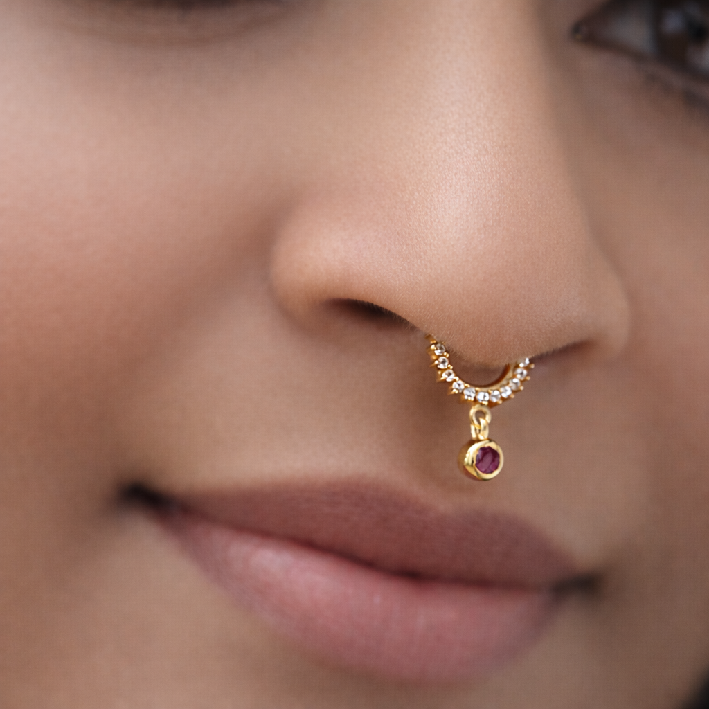 SEP0101 - White Stones with Red Dangling Septum
