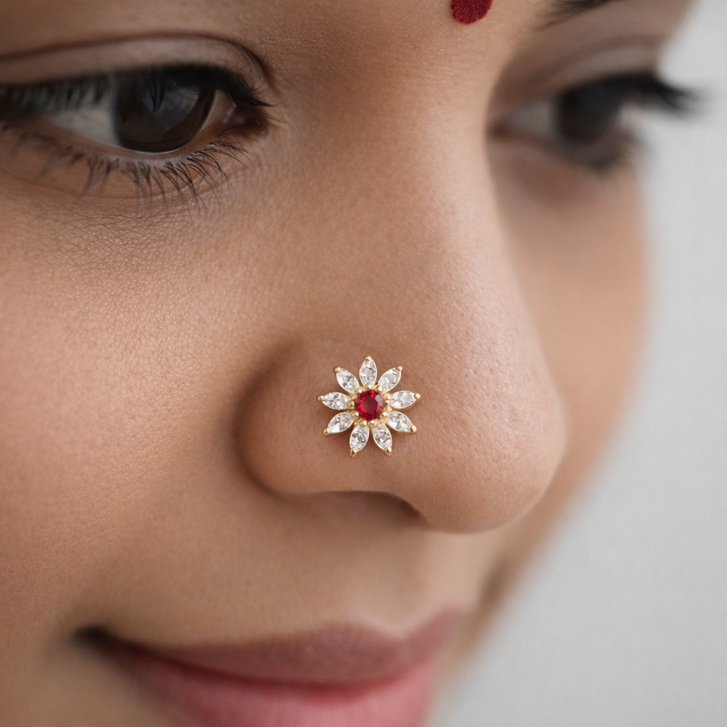 SN0101 - White Floral With Red Stone