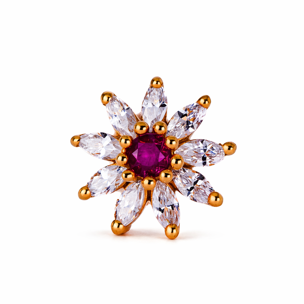 SN0101 - White Floral With Red Stone