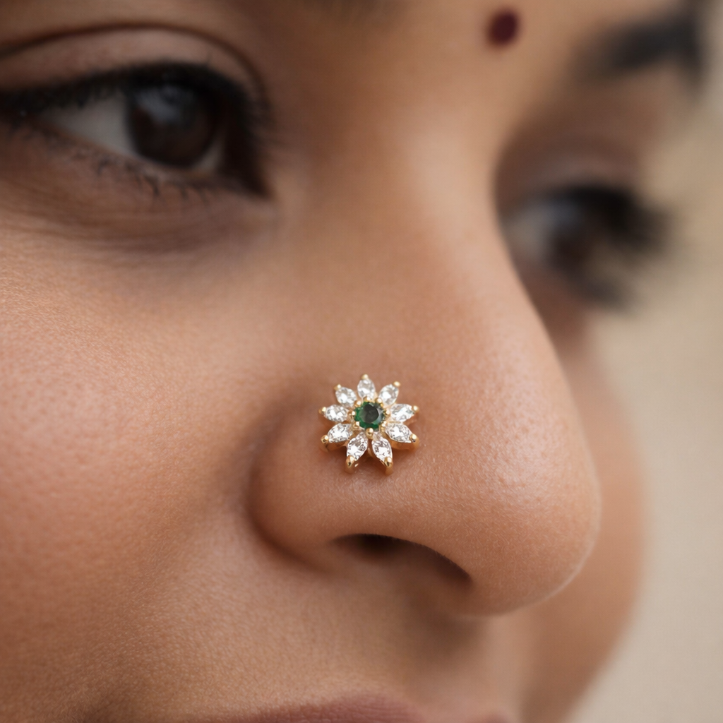 SSO101 - Silver Non-Piercing Floral Nose Pin
