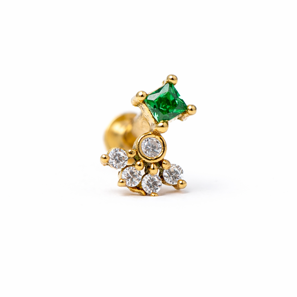 SN0106 - Sparkling Floral with Green Stone Nose Pin