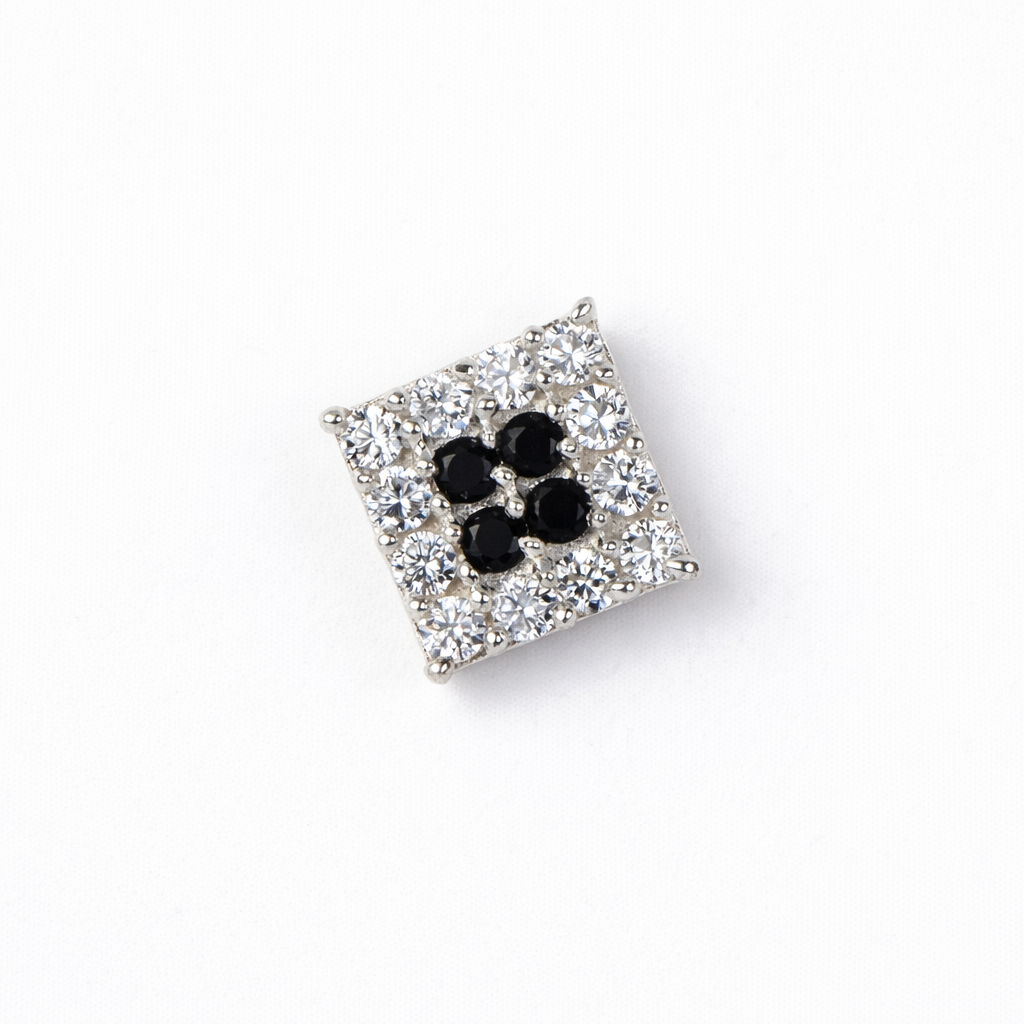 SE0201 - Silver Squared with Black and White Stone